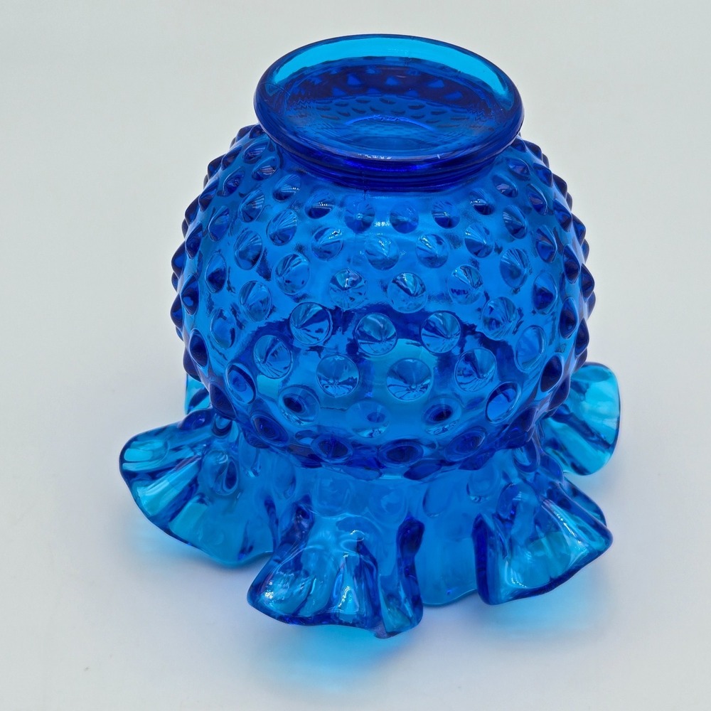 Vintage 1970s Fenton Hobnail Vase Ruffled Double Crimped Colonial Blue 4.25" - Picture 7 of 11